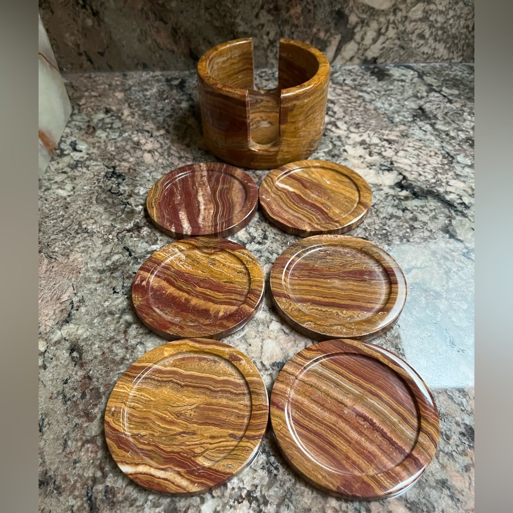 Onyx Stone Coaster Set of 6 with Holder - Picture 4 of 4